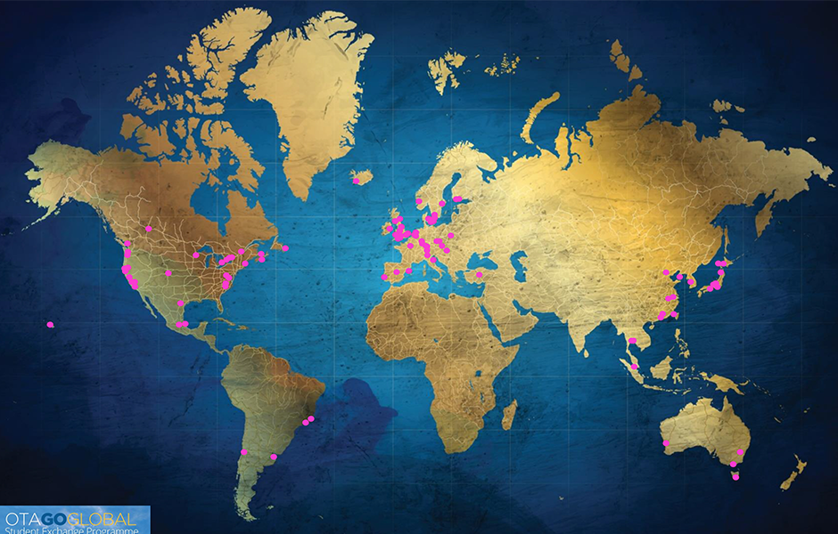 A map of where Otago exchange students can go.