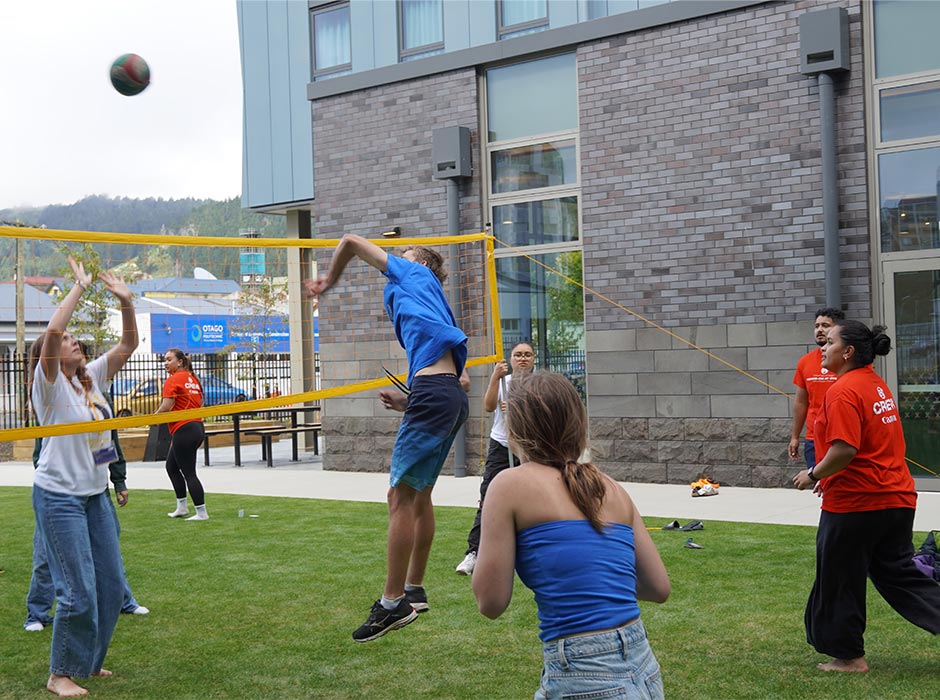 Residents at award-winning Te Rangihīroa College play volleyball.