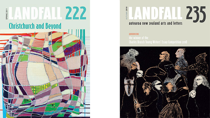 Some of Fiona Moffat’s favourite covers are: ‘Landfall 222’ with art by Miranda Parkes; and ‘Landfall 235’ with a painting by Kathryn Madill.