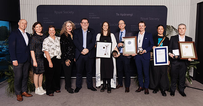 Vice-Chancellor Grant Robertson with Otago staff and researchers at the Royal Society Te Apārangi Research Honours event.