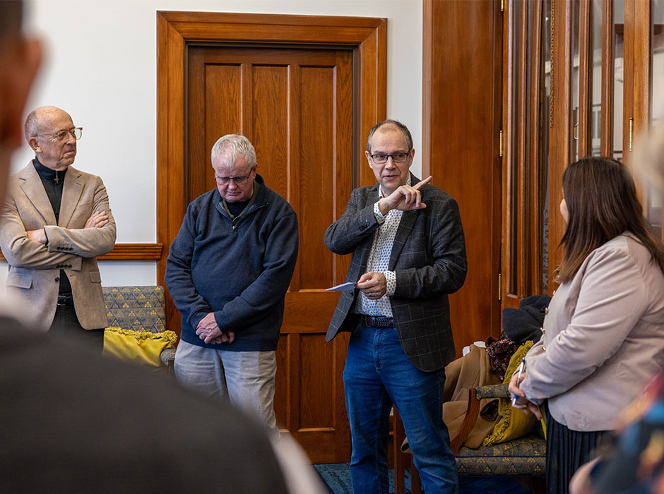 Ben Brockway speaks to people at Murray Jones bequest event