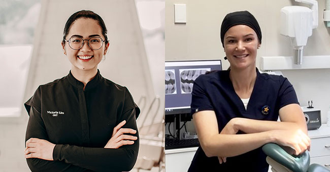 Oral Health Therapists Victoria Lim and Georgie McKenzie will graduate this Saturday. 
