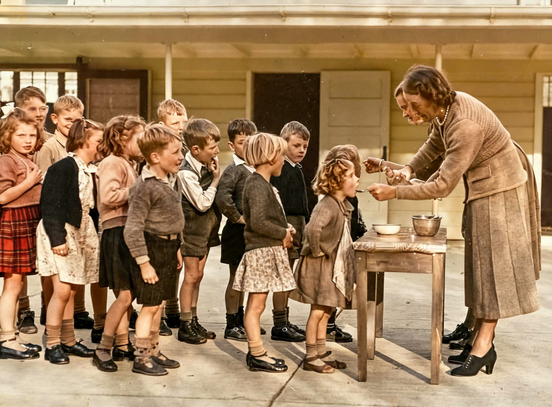 Jack Welsh & Sons, Children taking medicine at Sara Cohen School 