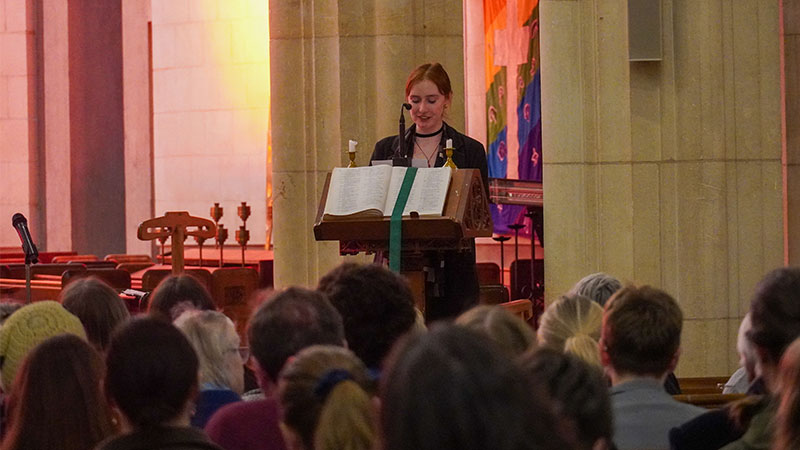 A woman speaks in St Paul's Cathedral