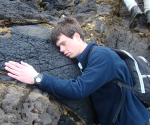 Kieran Crookbain on a pillow basalt \