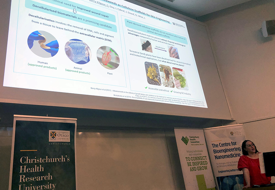 Caitlin Berry-Kilgour presenting at MedTech in Christchurch.