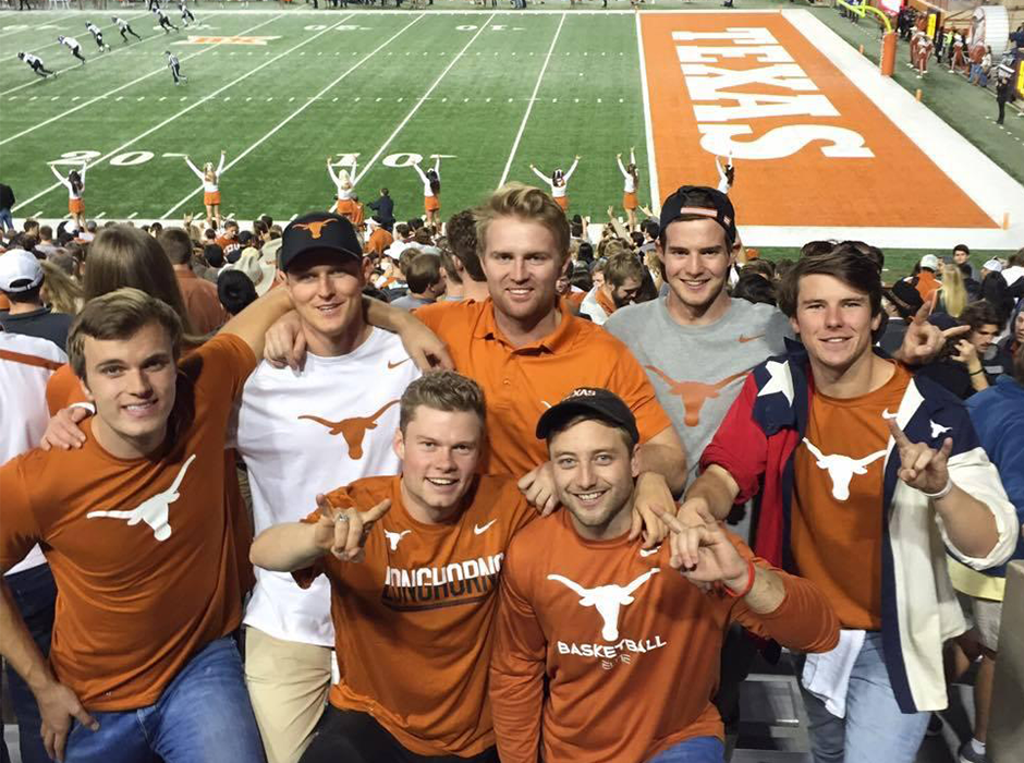 Brad Davis, pictured on the far right, with friends at a Longhorn game.
