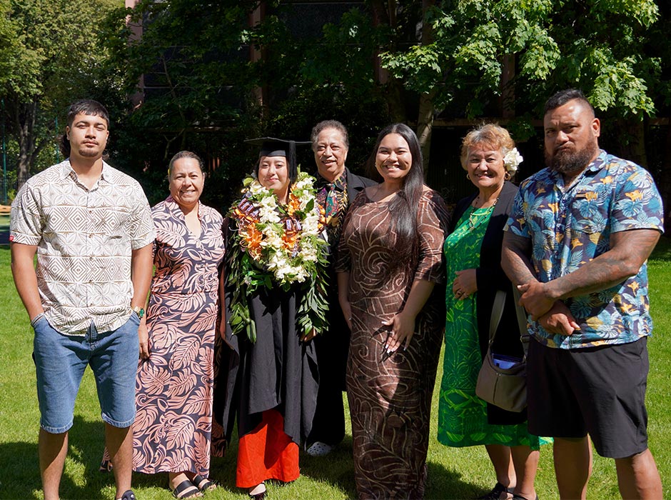 Tourism graduate Evangeline Meti Nicholas celebrated her graduation with her family at the weekend. 
