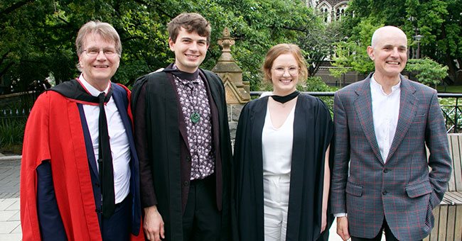 Professor Anthony Ritchie, Nathaniel Otley, Ihlara McIndoe, and Emeritus Professor Peter Adams. Ihlara says Anthony and Peter are very important mentors to her and husband Nathaniel. 