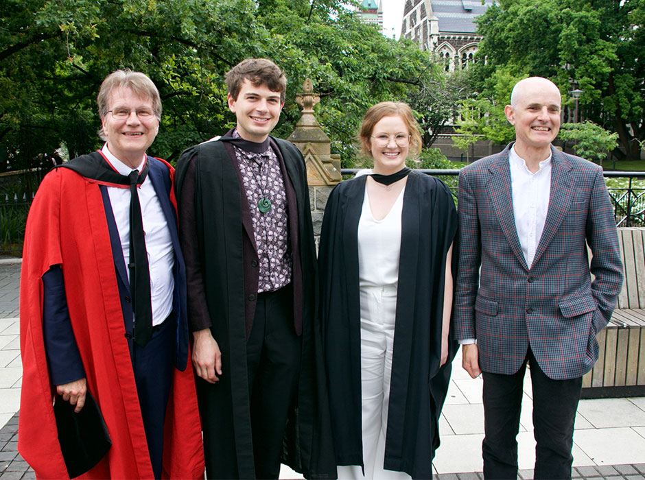 Professor Anthony Ritchie, Nathaniel Otley, Ihlara McIndoe, and Emeritus Professor Peter Adams. 