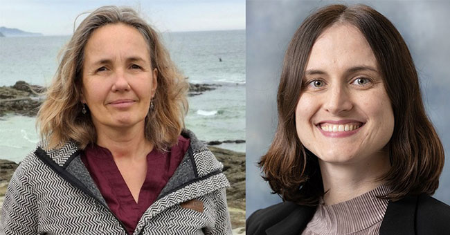 A composite image of two women 