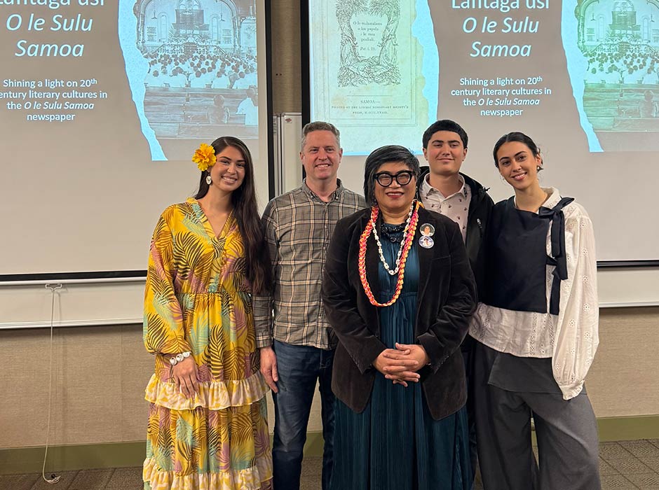 Wanda Ieremia-Allan (centre) is all smiles with her family in attendance of her sharing her presentation on her doctoral research at the Pacific PhD seminar.  