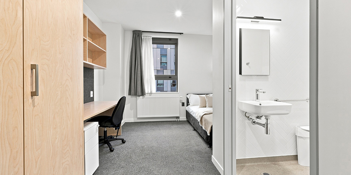 Student bedroom with ensuite bathroom