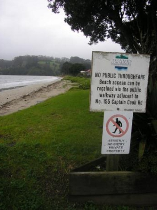No public access at Cooks beach