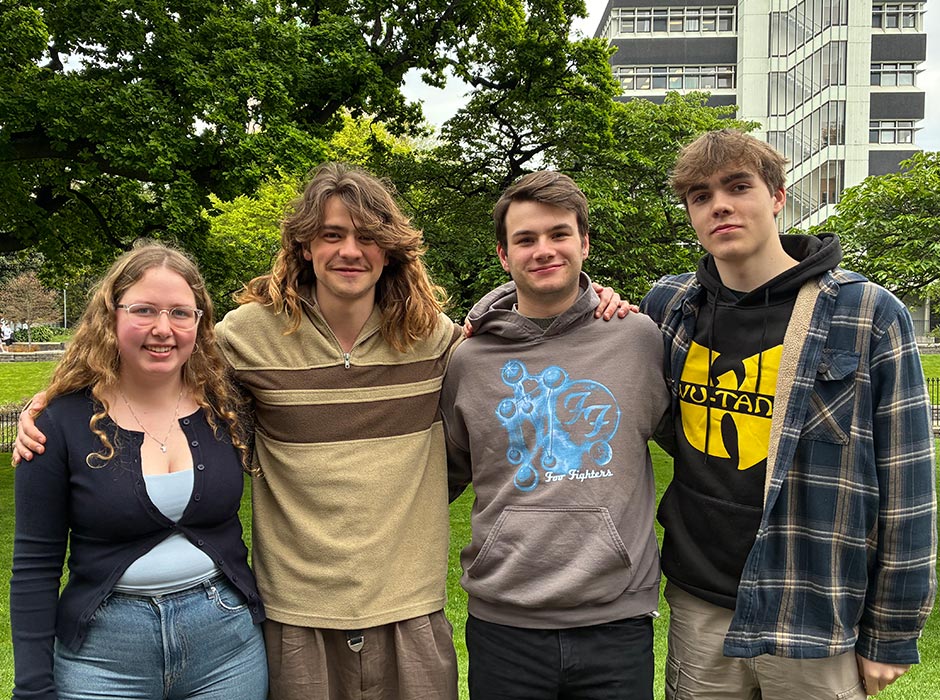 The 2026 SIX60 scholarship recipients (from left) Siena Hannay, Gus Falwasser-Logan, Charlie Brough and Oliver Lodge will live together in the band’s Castle Street flat next year. 