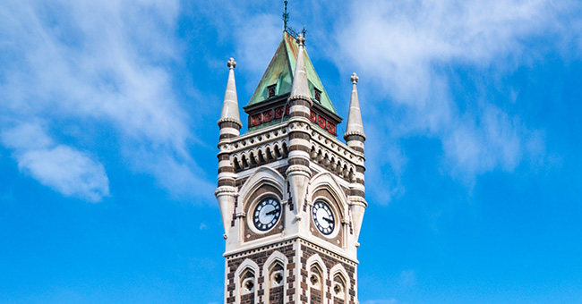 University of Otago clocktower against a blue sky