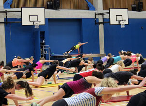 Group fitness class working out