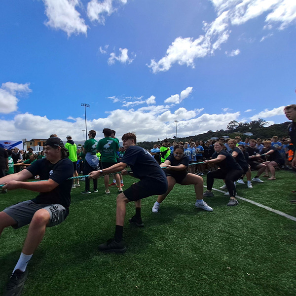 Knox College - students playing tug-o-war