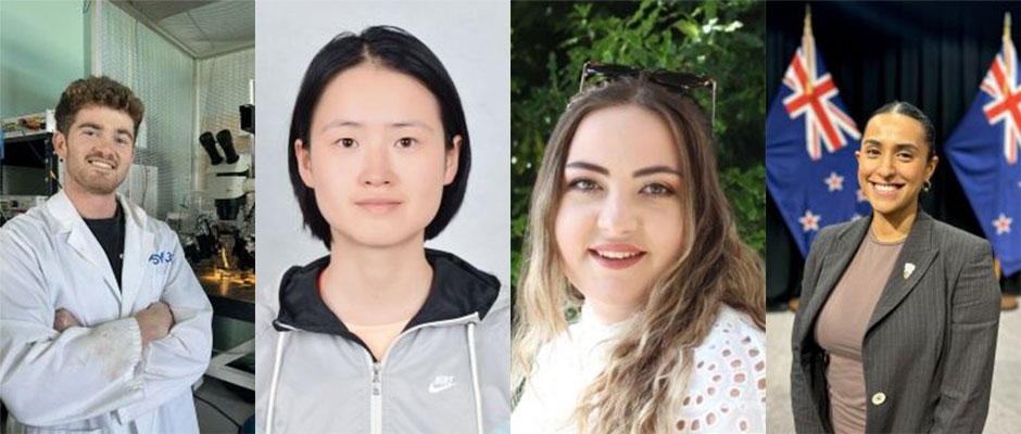 Head shots of four of Otago's Young Alumni Award winners.