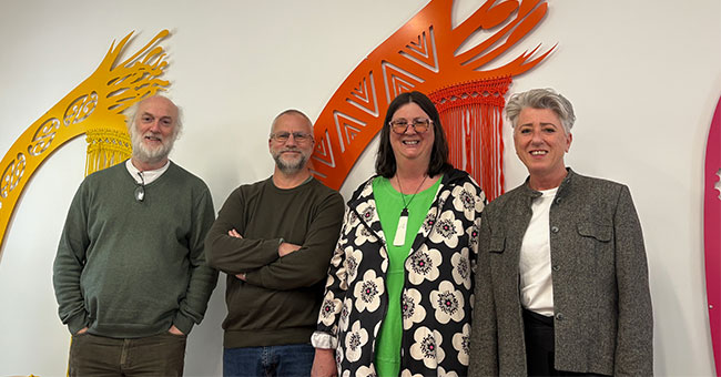 The team on the project ‘Mātai matū – Te Tiriti o Waitangi partnerships in chemistry curriculum, student and staff voices’ are, from left: Dr David Warren, Dr David McMorran, Dr Rachel Martin and Dr Kim Brown. 