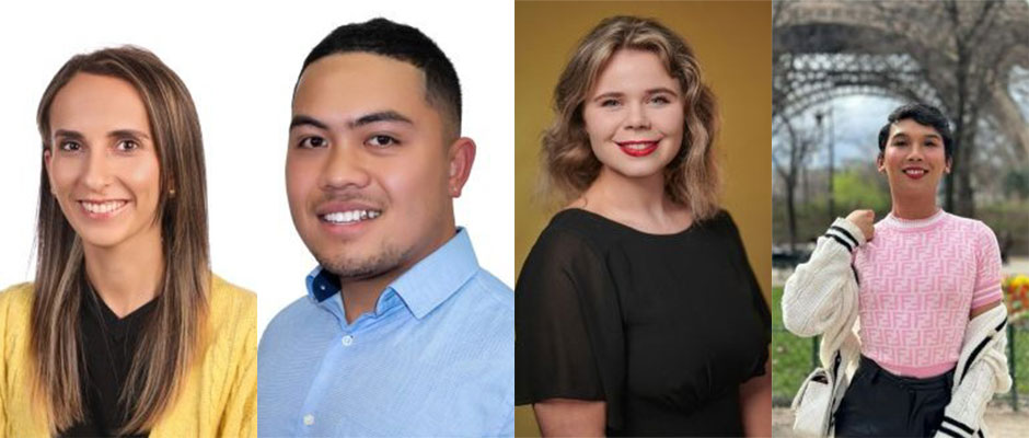 Head shots of four of Otago's Young Alumni Award winners. 