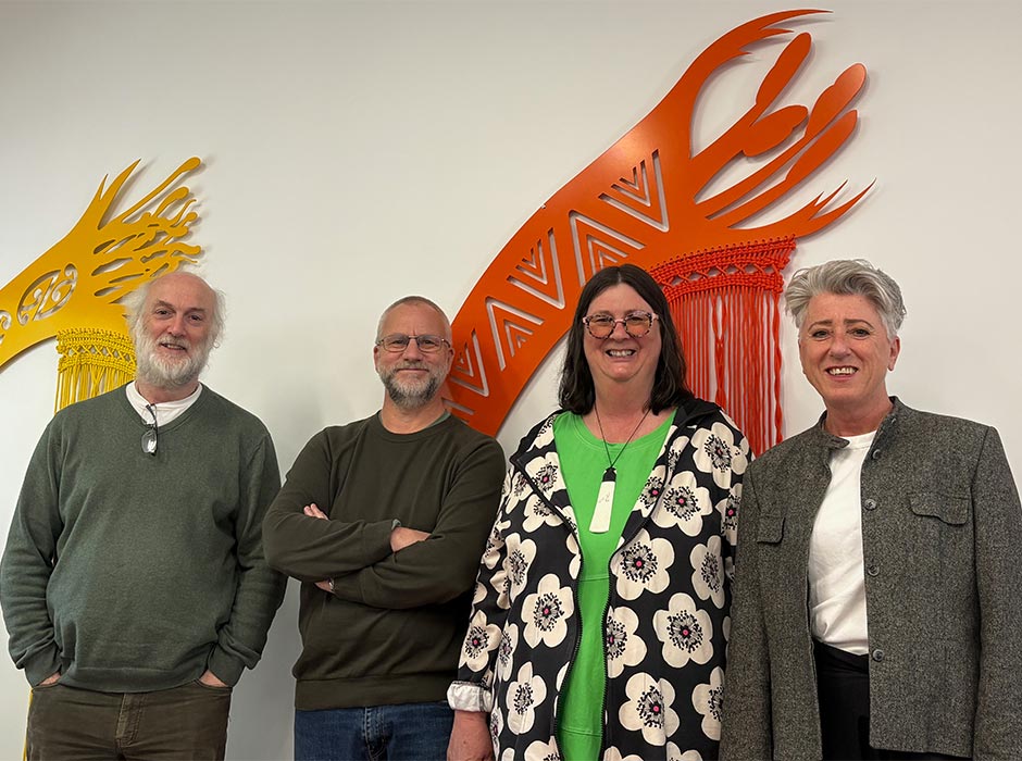 The team on the project ‘Mātai matū – Te Tiriti o Waitangi partnerships in chemistry curriculum, student and staff voices’ are, from left: Dr David Warren, Dr David McMorran, Dr Rachel Martin and Dr Kim Brown. 