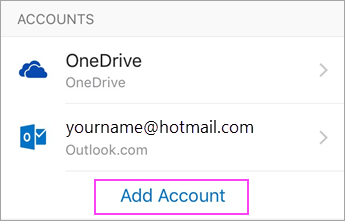 Screenshot of adding account to Outlook on iOS