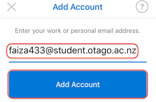 Screenshot of adding your email address to Outlook for iOS