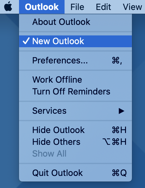 The option to move from New Outlook mode in the Outlook menu. 