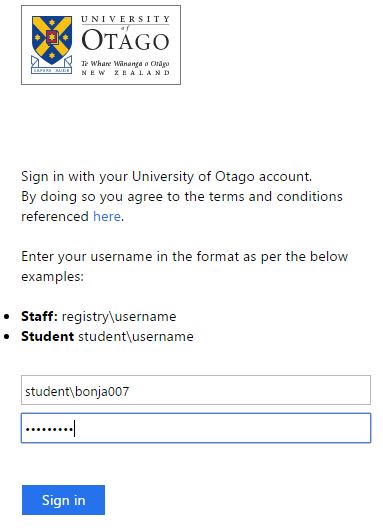 Screenshot of login window showing where to enter your University credentials