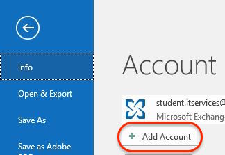 Screenshot showing Adding Account option in Outlook for Windows