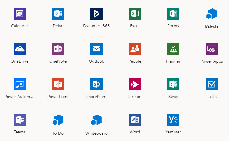 Screenshot of Microsoft Office product icons