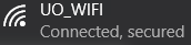 Screenshot of the UO_WIFI network showing as Connected, secured