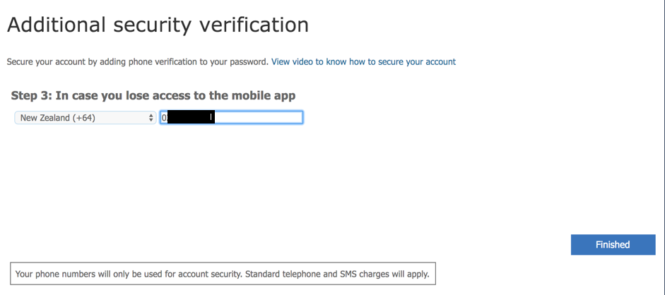 Screenshot of adding your mobile phone number in Microsoft 365