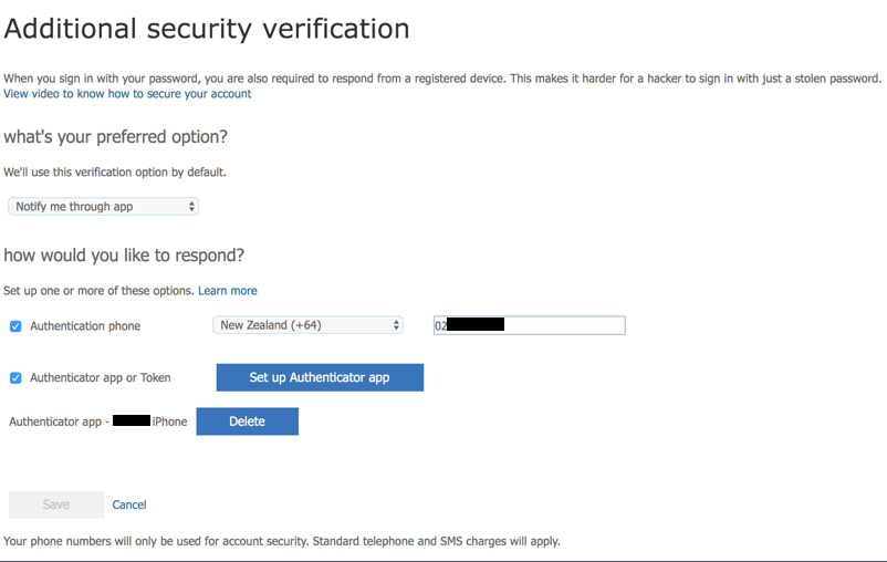 Screenshot showing confirmation of security features page in Microsoft 365