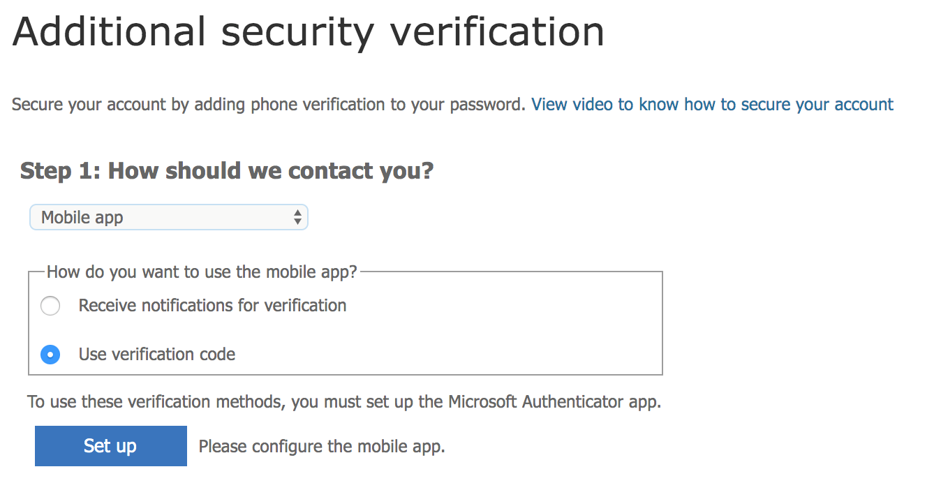 Screenshot of additional security verification page in Microsoft 365