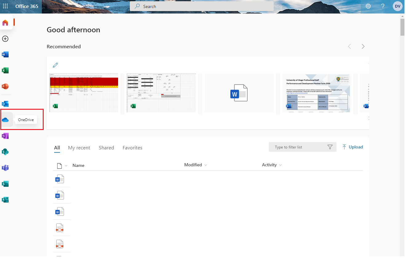 Screenshot of the main OneDrive folder