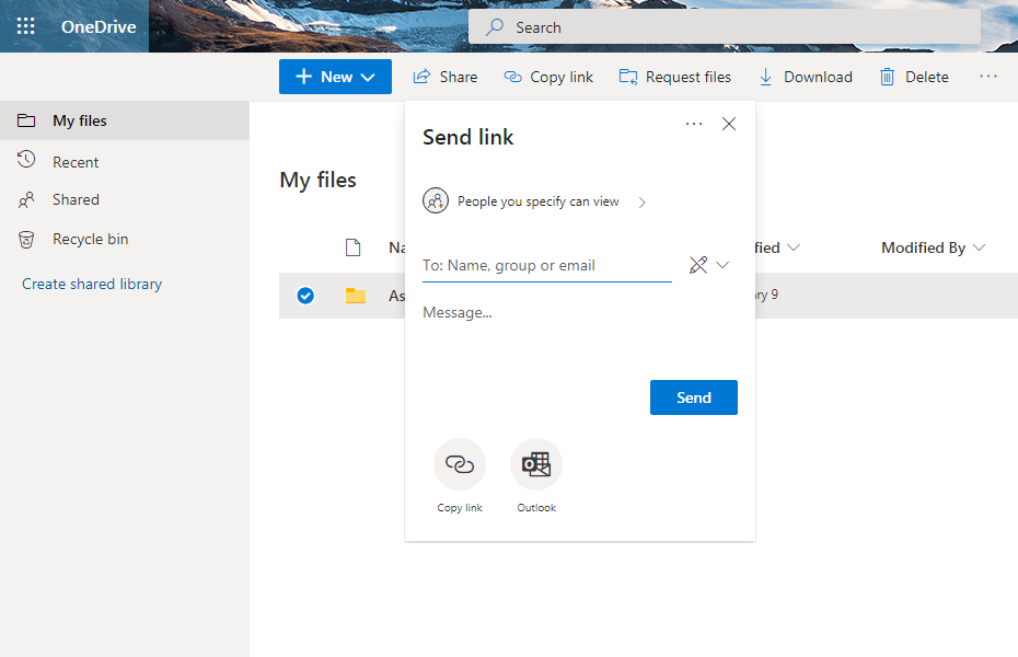 Sharing a file in OneDrive
