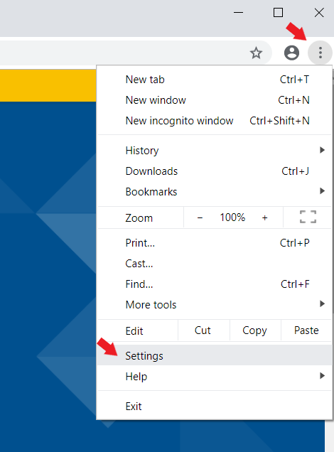 Screenshot of settings option in Chrome