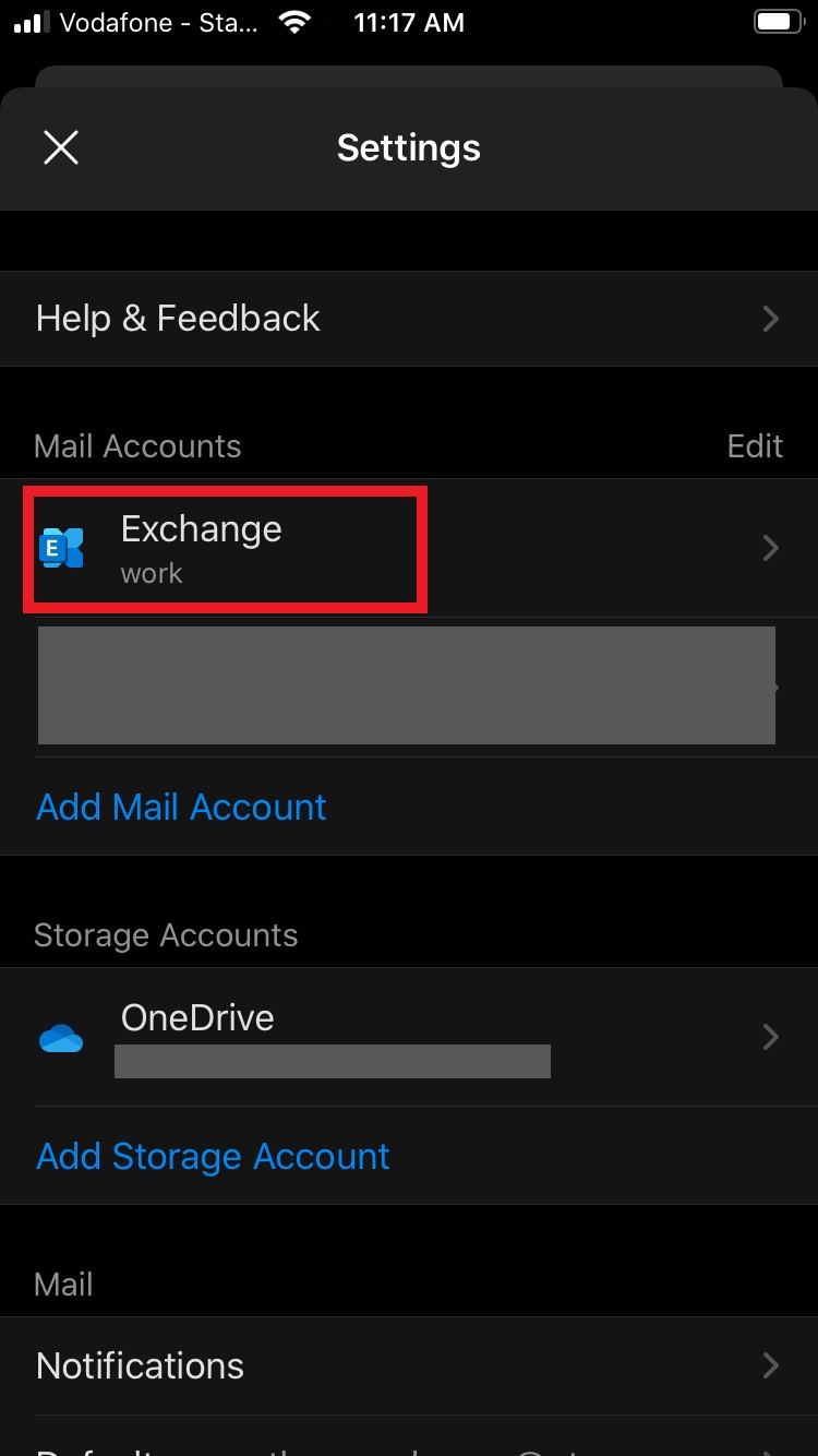 Screenshot of Otago Exchange account in Outlook Settings