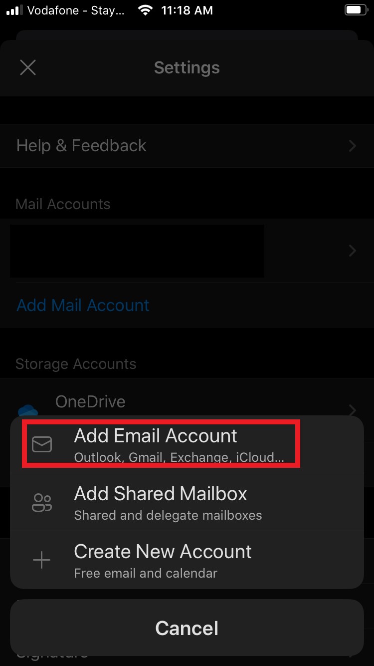 Screenshot of adding new email account in Outlook