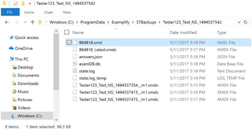 Screenshot of the exam file in File Explorer