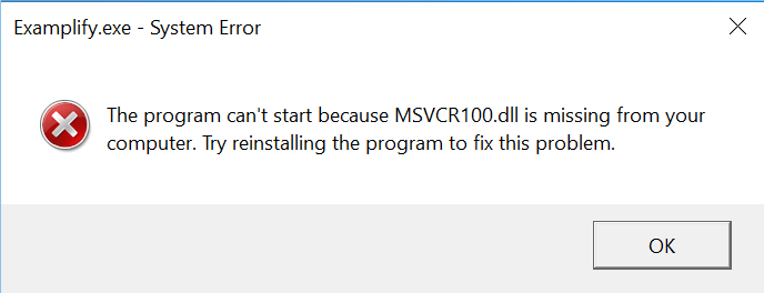Screenshot of system error prompt - missing .dll