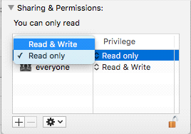 Screenshot of Changing your user privileges in a folder