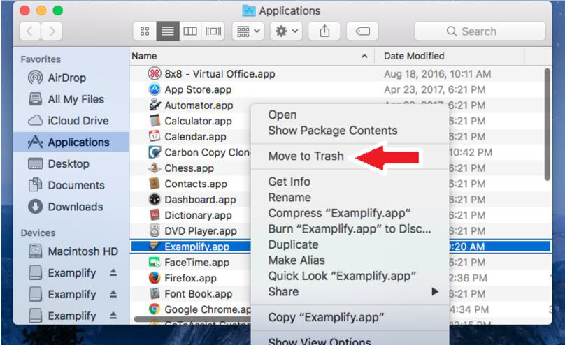 Screenshot of finding Examplify folder in Mac OS X