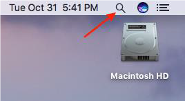 Screenshot of finding Search icon in Mac OS X