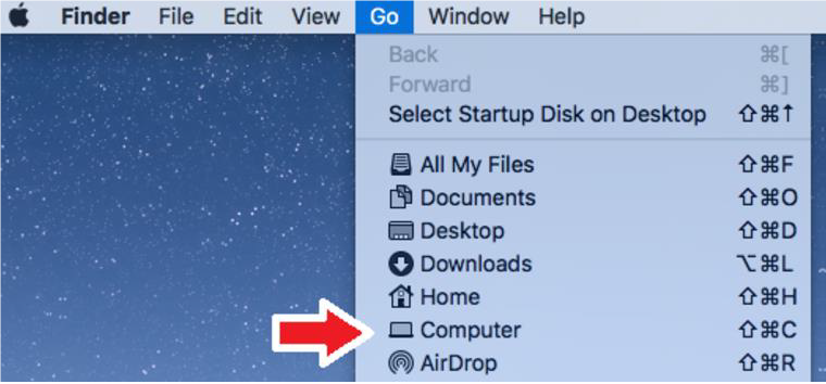 Screenshot of finding Computer in Mac OS X