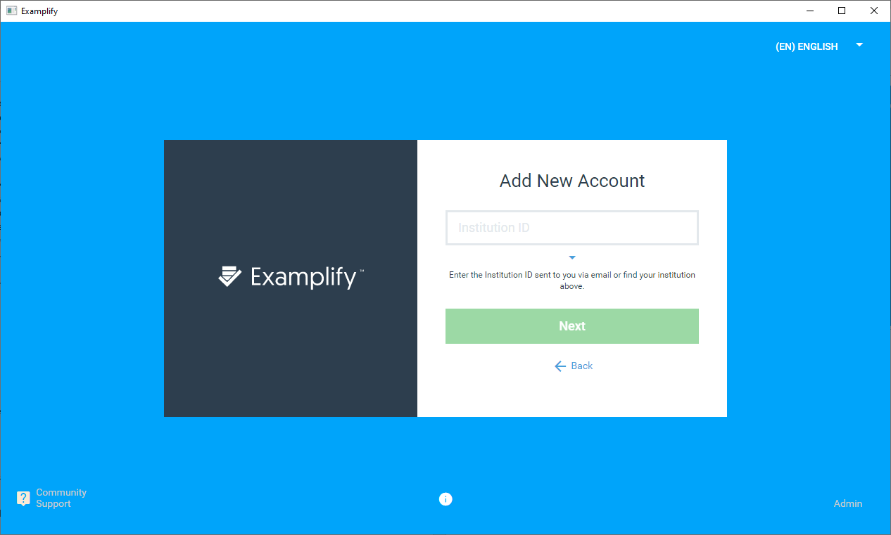 Screenshot of Examplify Add new account window