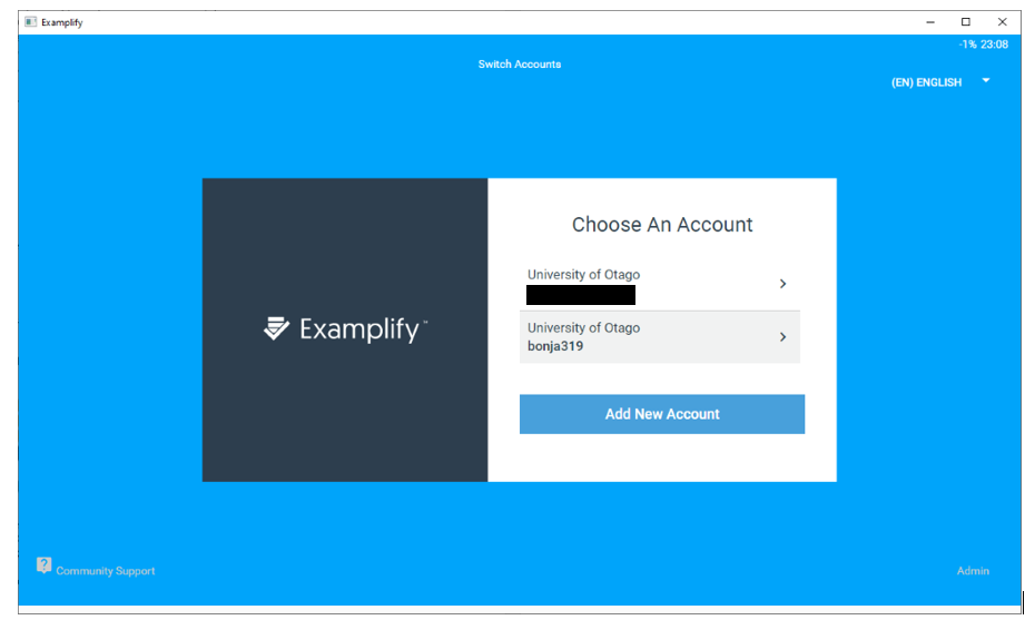 Screenshot of Choose an account screen in Examplify