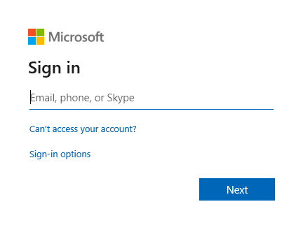 Screenshot of Microsoft sign in window